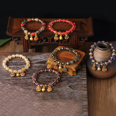 Buddha Stones Gold Swallowing Beast Family Charm Gold Silver Foil Liuli Glass Bead Blessings Bracelet Bracelet BS 9