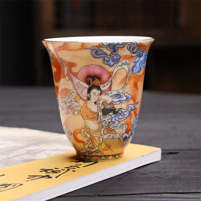 Buddha Stones Dunhuang Color Flying Apsaras Teacup Kung Fu Tea Cup Cup BS Dunhuang Flying Apsaras 6.7cm*7.2cm*100ml