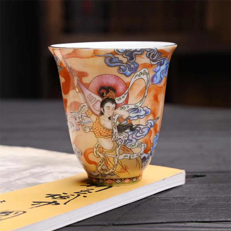 Buddha Stones Dunhuang Color Flying Apsaras Teacup Kung Fu Tea Cup Cup BS Dunhuang Flying Apsaras 6.7cm*7.2cm*100ml