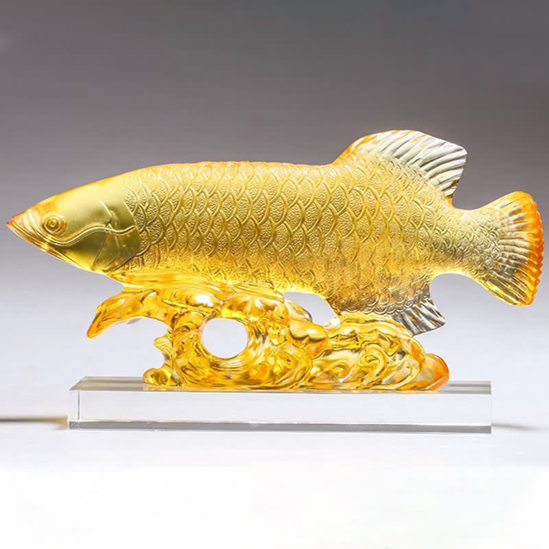 Buddha Stones Handmade Liuli Crystal Koi Fish Art Piece Luck Home Office Decoration Decorations BS 12