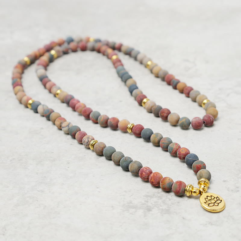 Buddha Stones 108 Mala Beads Picasso Jasper Stone Courage Energy Bracelet - image 3