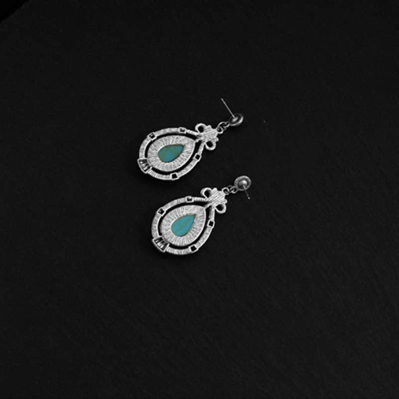 Buddha Stones Tibet Vintage Turquoise Waterdrop Strength Drop Dangle Earrings Clips Earrings BS 10
