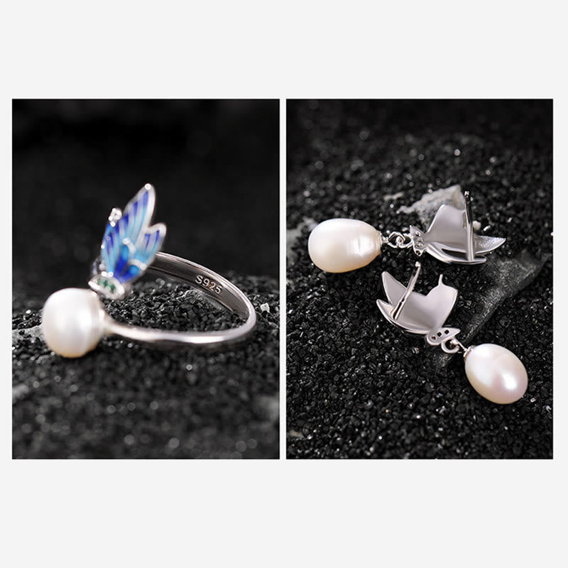 Buddha Stones 925 Sterling Silver Pearl Butterfly Healing Necklace Pendant Earrings Ring Bracelet Necklaces & Pendants BS 14