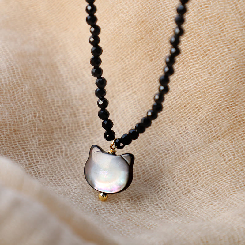 Buddha Stones Black Spinel Cute Cat Motivate Choker Necklace Bracelet Necklaces & Pendants BS 4
