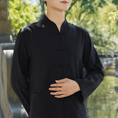 Buddha Stones Spiritual Zen Practice Yoga Meditation Prayer Clothing Cotton Linen Men's Set - Black - US/UK/AU48，EU58 (6XL) - image 2