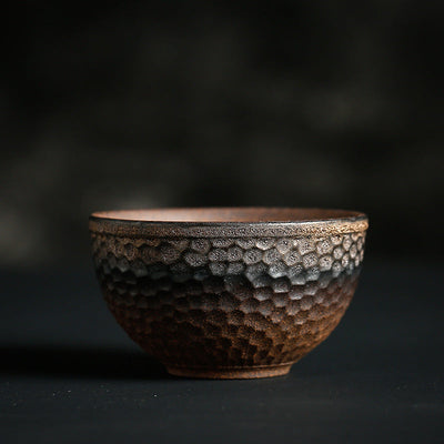 Buddha Stones Simple Brown Striped Texture Ceramic Teacup Kung Fu Tea Cup Bowl Cup BS Hammer Texture 80ml