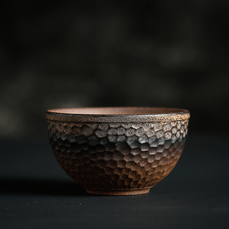 Buddha Stones Simple Brown Striped Texture Ceramic Teacup Kung Fu Tea Cup Bowl Cup BS Hammer Texture 80ml