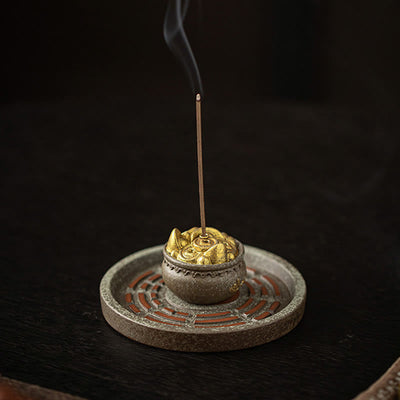 Buddha Stones Small Treasure Bowl Lucky Bag Bagua Tray Healing Ceramic Stick Incense Burner Decoration Incense Burner BS 7