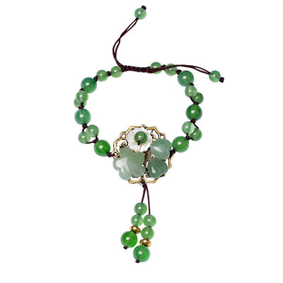 Buddha Stones Natural Green Jade Luck Dangling Flower Bracelet Bracelet BS 18