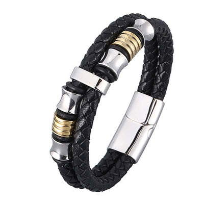 Buddha Stones Layered Leather Weave Fortune Bracelet Bracelet BS Silver&Gold 20.5cm