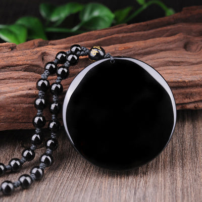Collier pendentif Foviel Bagua Dragon Phénix en obsidienne