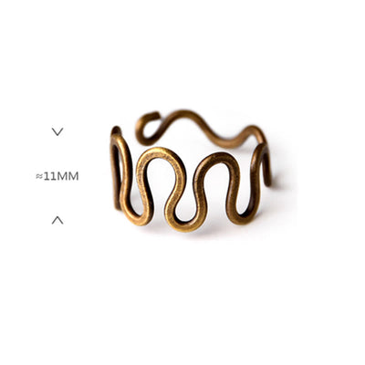 Buddha Stones Simple Curved Brass Design Copper Luck Wealth Adjustable Ring Ring BS 8