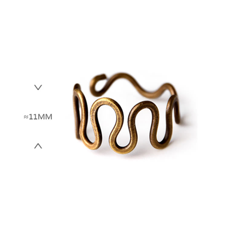 Buddha Stones Simple Curved Brass Design Copper Luck Wealth Adjustable Ring Ring BS 8