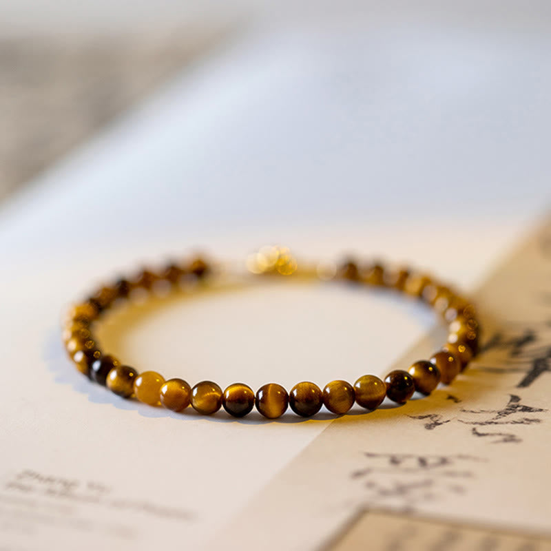 Foviel 14K Gold Plated Natural Tiger Eye Stone Courage Protection Bracelet