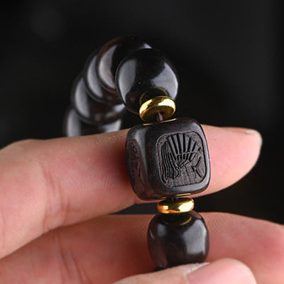 Buddha Stones Tibetan Ebony Wood Barrel Beads Lucky And Treasure Balance Bracelet 6