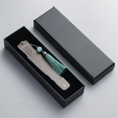 Buddha Stones Classical Musical Instruments Pipa Guzheng Guqin Ruan Metal Bookmarks Tassel With Gift Box Bookmarks BS Black Guqin-Gift Box