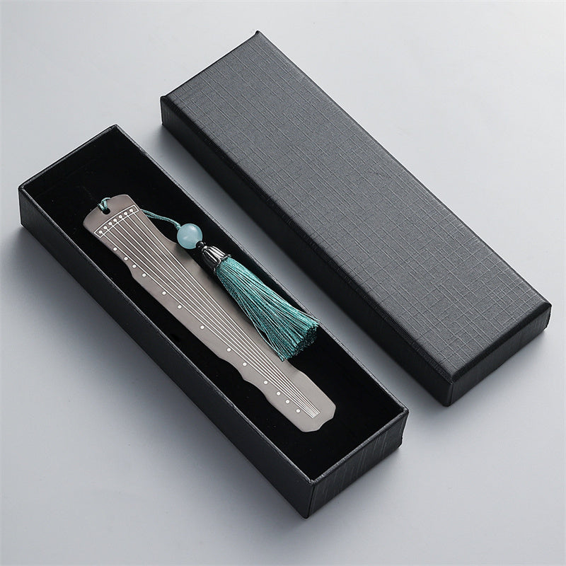 Buddha Stones Classical Musical Instruments Pipa Guzheng Guqin Ruan Metal Bookmarks Tassel With Gift Box Bookmarks BS Black Guqin-Gift Box