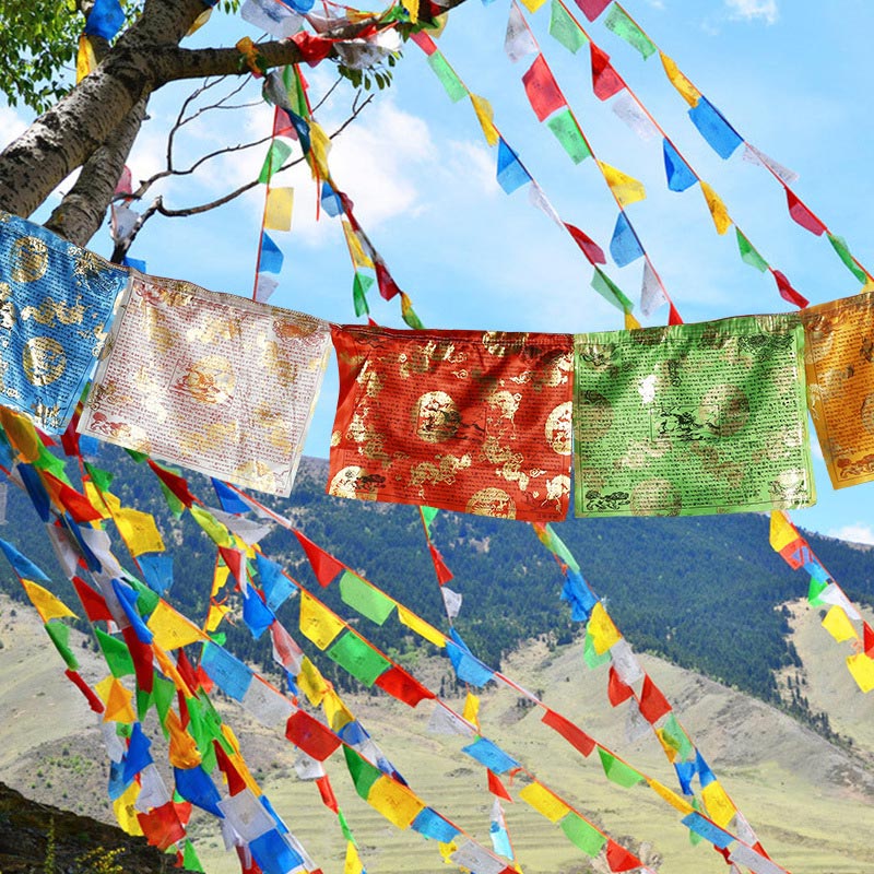Buddha Stones Tibetan 5 Colors Windhorse Blessing Dragon Pattern Outdoor 20 Pcs Prayer Flag Decoration Decorations buddhastoneshop 7m
