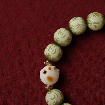 Buddha Stones Green Bodhi Seed Cat Paw Om Mani Padme Hum Engraved Wisdom Bracelet Bracelet BS 3