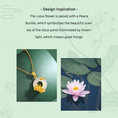 Buddha Stones Natural White Chalcedony Peace Buckle Lotus Pendant S925 Sterling Silver Necklace 8