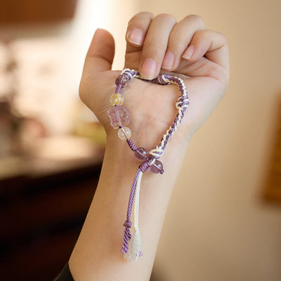 Buddha Stones Natural Fluorite Amethyst Silver Sheen Obsidian Tiger's Eye Protection Rope Bracelet Bracelet BS 3