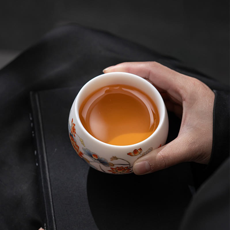 Tasse à thé en céramique Foviel Phoenix Dragon Lotus Deer Ancient Building Koi Fish pour thé Kung Fu