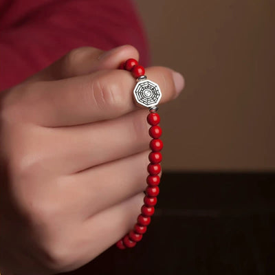 Buddha Stones 925 Sterling Silver Yin Yang Bagua Symbol Cinnabar String Concentration Bracelet Bracelet BS 21