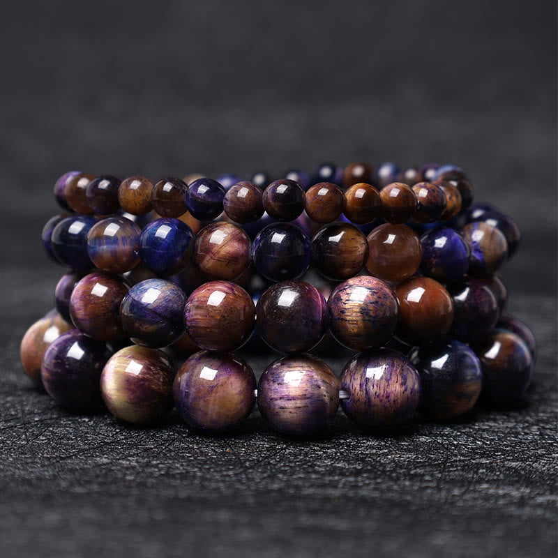 Bracelet de protection et de force en œil de tigre violet naturel Foviel