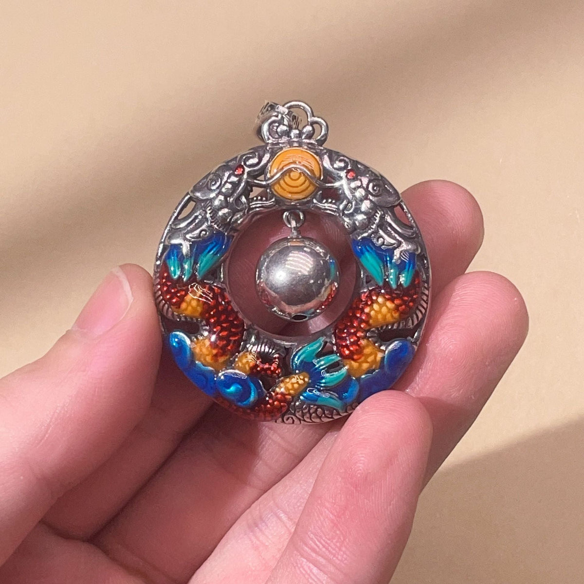 Buddha Stones Year of the Dragon Colorful Double Dragons Playing Bead Copper Protection Necklace Pendant Necklaces & Pendants BS 4