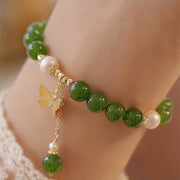 Foviel Natural Green Chalcedony Pearl Butterfly Courage Strength Bracelet