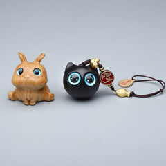 Foviel - Mini décorations suspendues pour téléphone en bois de santal vert, motifs animaux mignons (lapin, chat, cerf, baleine), porte-bonheur