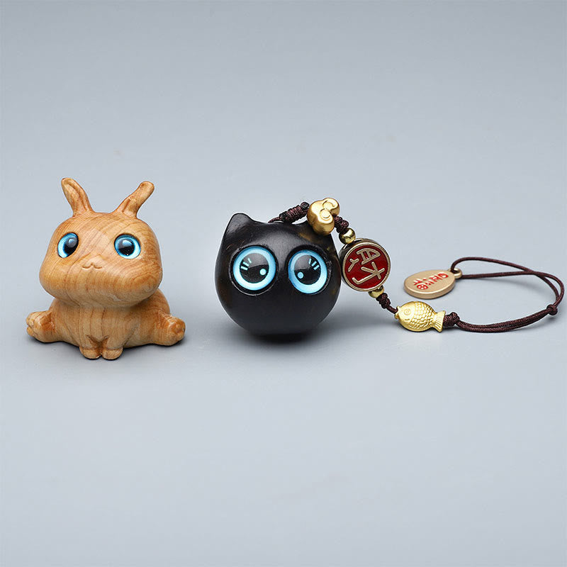 Foviel - Mini décorations suspendues pour téléphone en bois de santal vert, motifs animaux mignons (lapin, chat, cerf, baleine), porte-bonheur