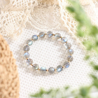 Buddha Stones 14k Gold Plated Natural Moonstone Healing Love Bracelet Bracelet BS Moonstone(Wrist Circumference 14-16cm)