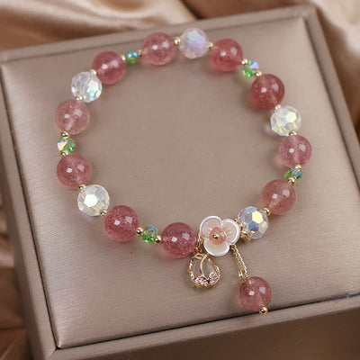 Buddha Stones Strawberry Quartz Rutilated Quartz Fluorite Flower Healing Bracelet Bracelet BS 4
