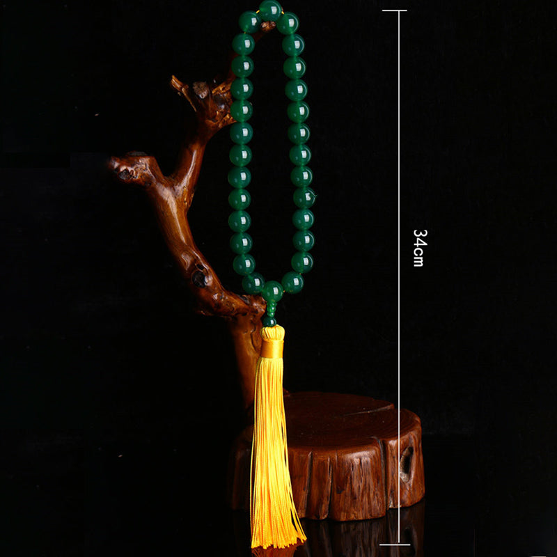 Buddha Stones Natural Green Agate Wrist Mala Power Tassels Pocket Mala Car Decoration Wrist Mala&Decorations BS 8
