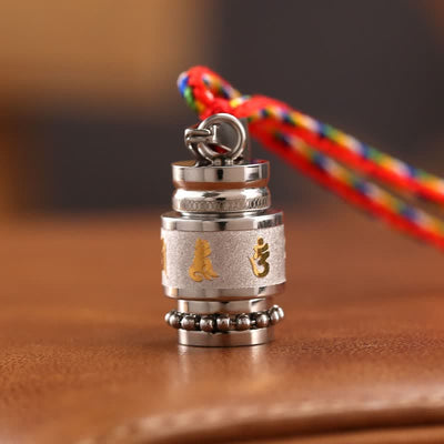 Buddha Stones Tibet Om Mani Padme Hum Shurangama Mantra Titanium Steel Wisdom Amulet Necklace Pendant Necklaces & Pendants BS 1.2cm*1.8cm Silver Colorful String