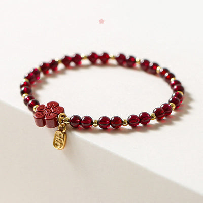 Buddha Stones 14K Gold Natural Garnet Cinnabar Flower Calm Bracelet Bracelet BS 2