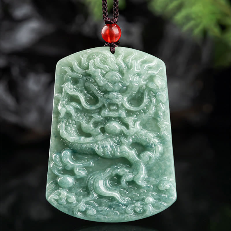 Buddha Stones Natural Jade Chinese Zodiac Dragon Sea Luck String Necklace Pendant Necklaces & Pendants BS 4