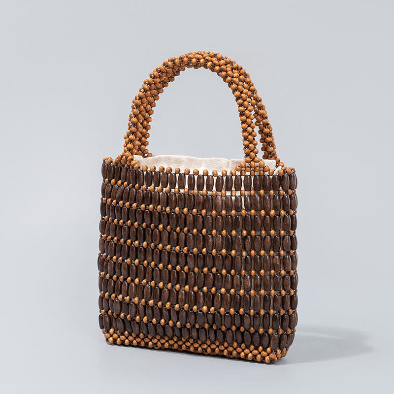 Buddha Stones Hand-woven Wooden Beads Handbag Handbags BS 1
