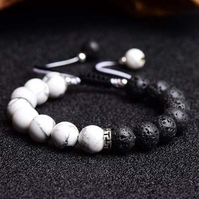Buddha Stones Yin Yang Lava Stone Protection Bracelet Bracelet BS 1
