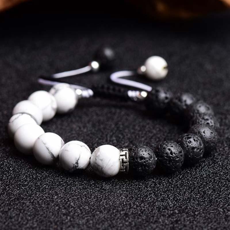 Buddha Stones Yin Yang Lava Stone Protection Bracelet Bracelet BS 1