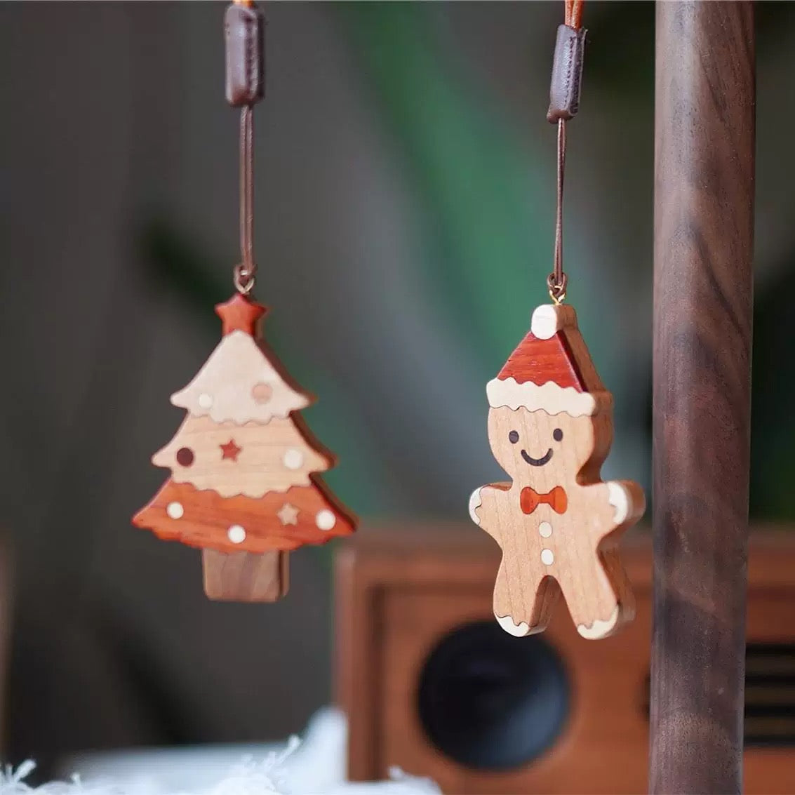 Llavero de Madera Navideño - Hombre de Jengibre Árbol de Navidad