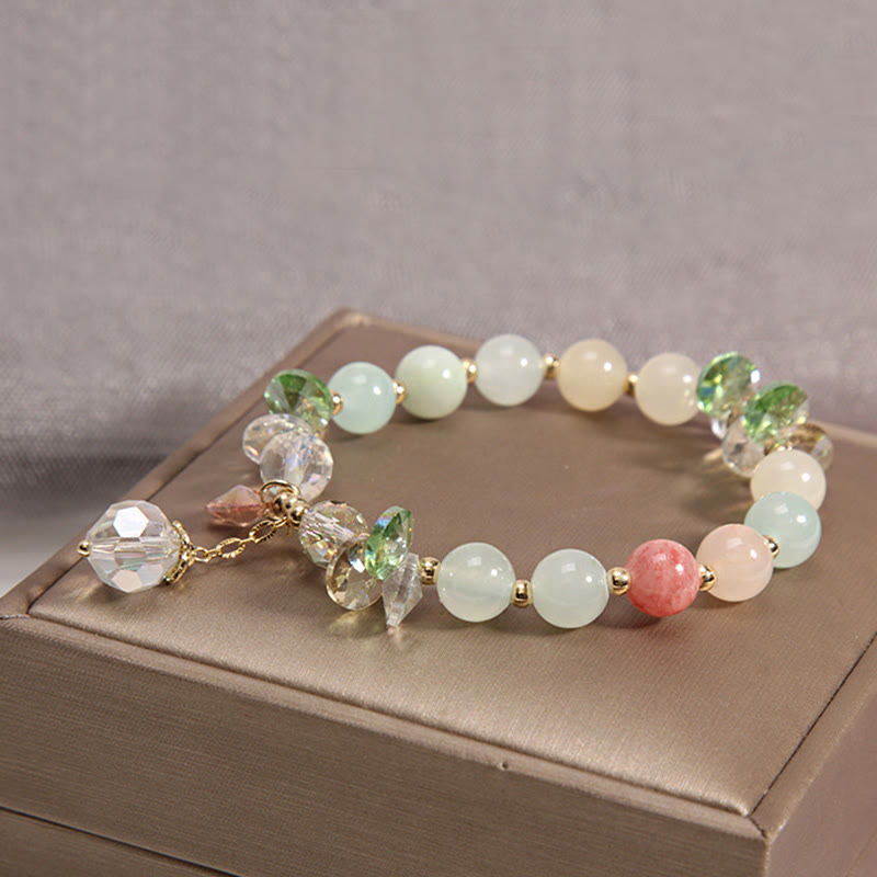 Buddha Stones Cat's Eye Pink Crystal Peace Charm Bracelet Bracelet BS 8
