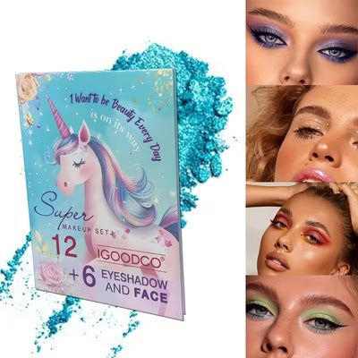 Fidtoy Unicorn Children's Makeup Eye Shadow and Face Set 18 Pieces | Kids Pretend Beauty Play Palette, Washable Dress-Up Makeup, Color Creativity & Party Role Play Toy Age 5+