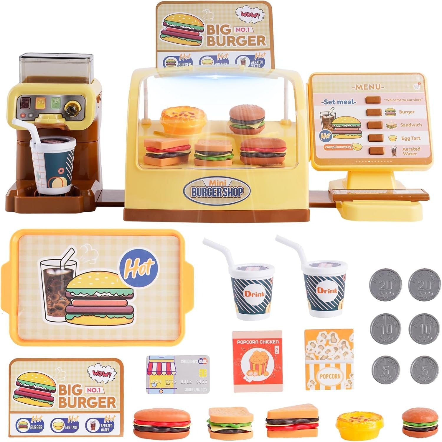 Fidtoy Counter Pretend Play Series Burger Shop for Kids, 25-Piece Pretend Kitchen Role Play Set, Educational Burger Shop Toy for Ages 3+