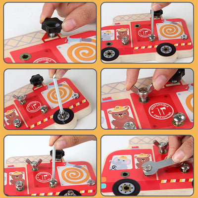 Fidtoy Camion de Pompiers en Bois Montessori à Démonter, Planche à Vis, Jouet Outil de Motricité Fine pour Enfants de 3 Ans et Plus