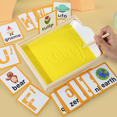 Fidtoy Montessori Wooden Sand Tray Tracing Preschool Kit for Kids Letter Number Pre Writing Practice Age 2-6