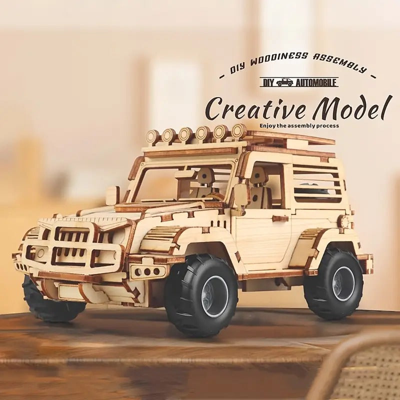 Jeep mecánico de madera 3D para armar (125 piezas) - 802