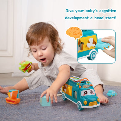 Fidtoy Musical Shape Sorter Bus for Toddlers 12 Months+