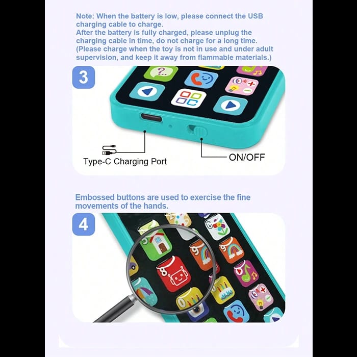 Fidtoy Rechargeable Baby Y-Phone Toy for Kids LED Light Learning Phone with Music Games Numbers Letters Colors